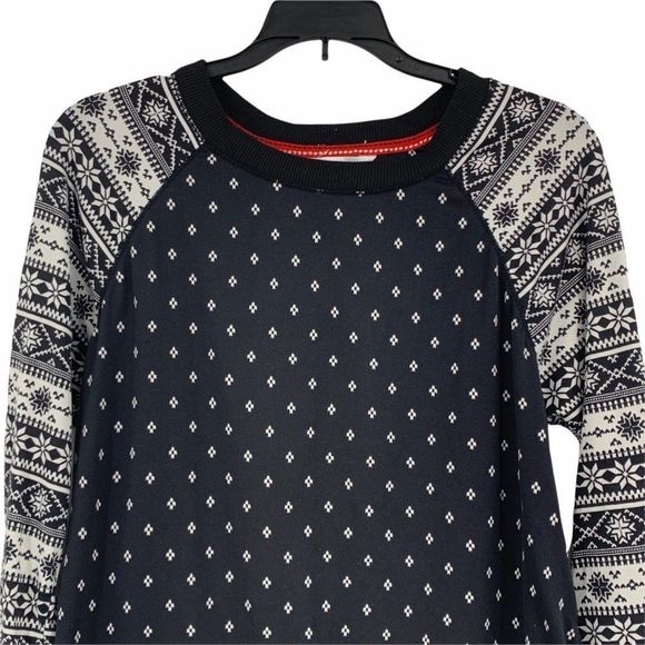 Womans Sleep Top 9975 Secret Treatures Sz S 4-6 Nordic Snowflake Raglan Black - Picture 2 of 5